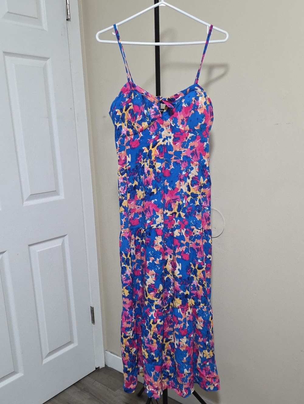 New Look Blue Floral Spaghetti-Strap Maxi Dress with Pink & Yellow Accents